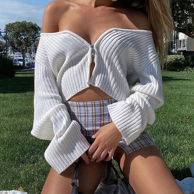 instashop blogger double zipper sexy cardigan chic knitwear