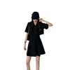 Two piece set Korean temperament boxy top jacket suit short top high waist pleated skirt gothic college