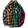 korean kpop style long sleeve shirt splicing plaid loose fit hip hop trendy shirt jacket cardigan for boys and girls