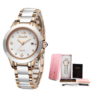 SUNKTA New Rose Gold Uhr Damen Quarzuhren Damen Top Marke Luxus Mädchen Armbanduhr