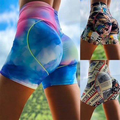 Women High Waist 2020 Tye Dye printed Yoga Shorts Pants for Workout exercise running and fitness Stretch Tight