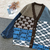 2021 Koreanische Harajuku Lammwolle Geliebte Strickwaren Argyle Splice Denim Cardigan BTS