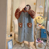 Cute Kawaii Nightgown Flannel Sleepwear Hooded Loose Kimono Gown Coral Fleece Nightwear Pajama Home Wear