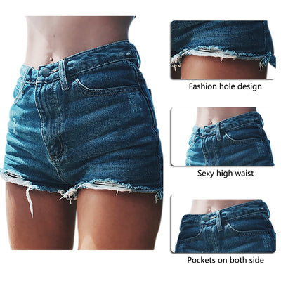 Sexy High Waist Women Denim Jeans Ripped Destroy Short Pants Femme Push Up Tassels Kurz Hosen