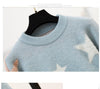 Elegant ladies women 2 piece set warm outfit pleated mesh long skirt suit winter sweater moon and star