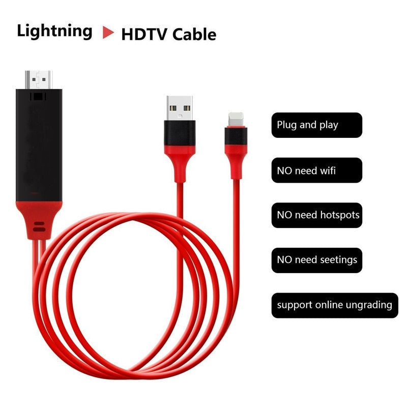 Blitz-zu-HDMI-Kabel HDTV-TV Digitaler AV-Adapter 2M USB HDMI 1080P Smart Converter-Kabel für Apple TV Für IPhone HD Plug & Play