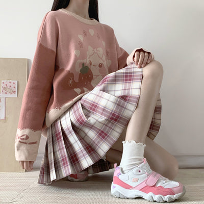 2021 Kawaii Chic Japanischer Loose Fit Pullover Pullover Rabbit Print Strickwaren für Mädchen Top 1057
