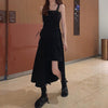Dark gothic strappy suspender long skirt high waist asymmetric hem lace up drawstring
