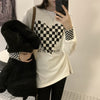 Warm design plus size checkered sweatshirt stitching love sleeves cotton wool tweed patchwork gothic winter T-shirt