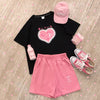 Loose fit cotton barbie pink pastel love heart prints Japanese joker girl kawaii short sleeve T-shirt R023