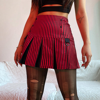 2021 striped pentagram sexy slim contrast decoration D knuckle skirt pleated skirt for girls