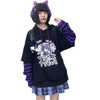 Harajuku fake 2pc sweatshirt with lining kawaii cartoon girl prints striped sleeves loose oversize hooded pullover