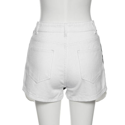 022 dual layers jeans splicing stitching irregular high waist straight denim shorts