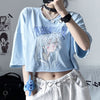 Crop top loose anime girl face T-shirt harajuku niche design high waist top instafashion