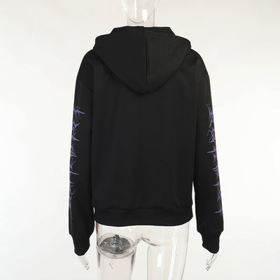 Cartoon devil kawaii demon printed hooded pullover long sleeve sweatshirt 2022 loose sweater gothic top for femme