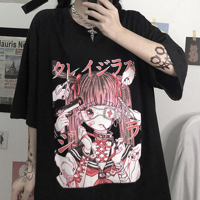 Harajuku style 2021 new Japanese anime girl bf t-shirt loose demi sleeve kawaii cool top