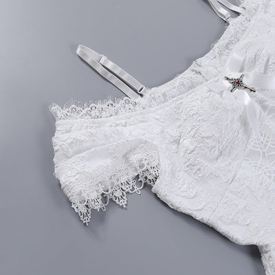 European gothic jacquard lace bridal dress spider web lace off shoulder skater