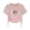 Kawaii fallen angel lace up drawstring ruffled crop top tee T-shirt for femme round collar