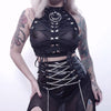 Sexy gothic Roman gladiator 3D style rivet lace up strappy mesh dew umbilical bandage vest halter neck