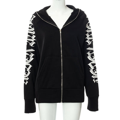 Punk hoodie letter printed hooded long sleeves sweatshirt cardigan for Spring and Autumn