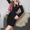 Splicing off shoulder hollow cut mini dress tight hip lapel collar safety pins sexy hot girl style