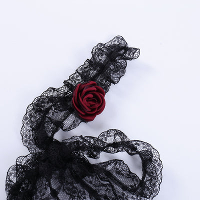 3D rose deco jacquard lace choker bubble sleeves square neckline lace skater prom dress