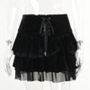 Gothic punk style eyelet lace up strap mesh overskirt sexy layered velvet big hem skirt dress
