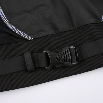 Gothic style sexy dew umblical splicing mesh shoulder cut lapel collar cargo shirt buckle bandage belt sweatshirt top
