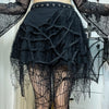 Gothic punk spider web lace mesh fringe mini skirt irregular hem