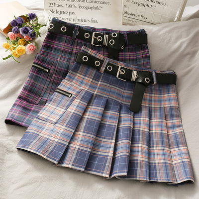 Gradient plaid high waist pleated A-line skirt for 2022 spring Korean style