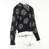 Blogger influencer loose casual knitted flocking jacquard sweater pentagram short cardigan gothic outfit streetwear coat