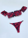 New bikini retro print split swimsuit lotus leaf arm band swimwear lady bikini