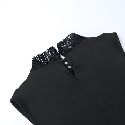 Gothic high collar vest sleeveless sweatshirt split mesh skull sleeves half fingers gloves set pentagram pendant