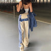 Splicing contrast embroidered letters applique middle waist hip tight loose casual women fleece pants