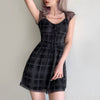 Plaid A-lined high waist skirt lace trim checkered european summer dress gothic grunge style