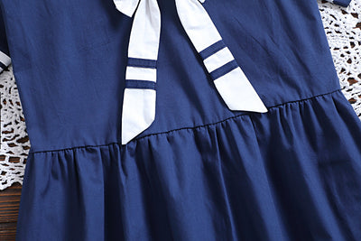 Korean Academy Color Matching Navy Collar Ribbon Kawaii Harajuku A-line Dress