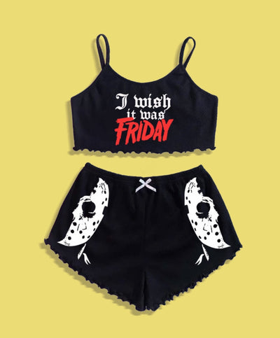 Gothic bikini pit strip Friday horror mask wordings bikini set boxer shorts set swimwear swimsuit