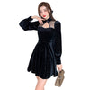 Retro vintage Korea palace style flared sleeves beaded mesh velvet small black skirt French Hepburn dress