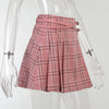 JK checked plaid skirt double belt splicing kawaii gothic skirt for women in autumn