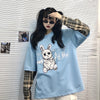 fake 2 pc sweatshirt harajuku retro plaid sleeve BF anime sweater demon series 9868