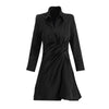 Ruched ruffle asymmetric anti-shrink V neck A-line dress slim fit petite skirt gothic street hipsters for early autumn and spring