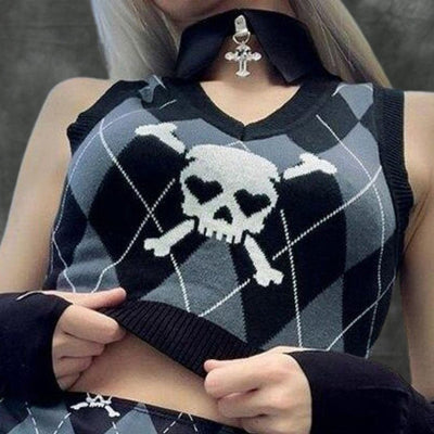 Autumn and Winter New Skull Prints Gothic Vest Women Tank Top