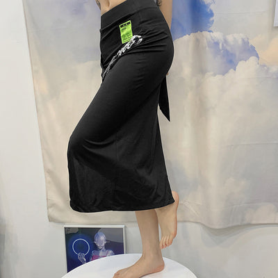 2022 blogger instashop split midi cargo skirt asymmetric hem deco with chain for street trendsetters