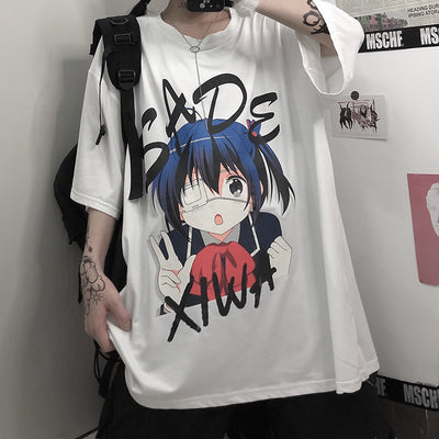 harajuku anime girl bf T-shirt 2021 niche design loose fit manga long shirt instafashion