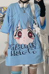 Harajuku anime short-sleeved T-shirt niche design girl face loose fit long shirt instashop