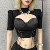 Fashionable 2in1 fake 2 pc balero corset cami hollow out princess sleeve turtle neck laceup drawstring at waist dew navel