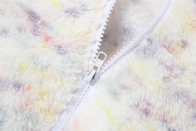 Women kawaii furry crop top cardigan zipper coat princess collar pastel dotty floral prints instashop