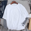 2021 Spring Basic Baumwollhemd Baumwollgeprägter Bär Langarm 2in1 gefälschtes zweiteiliges T-Shirt Top