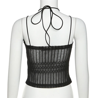 2022 trendy halter neck sling backless slim fit mesh gauze vest camisole
