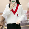 Kawaii V-neck college style knitted woolen vest knitwear embroidery fruit sweater strawberry melon banana